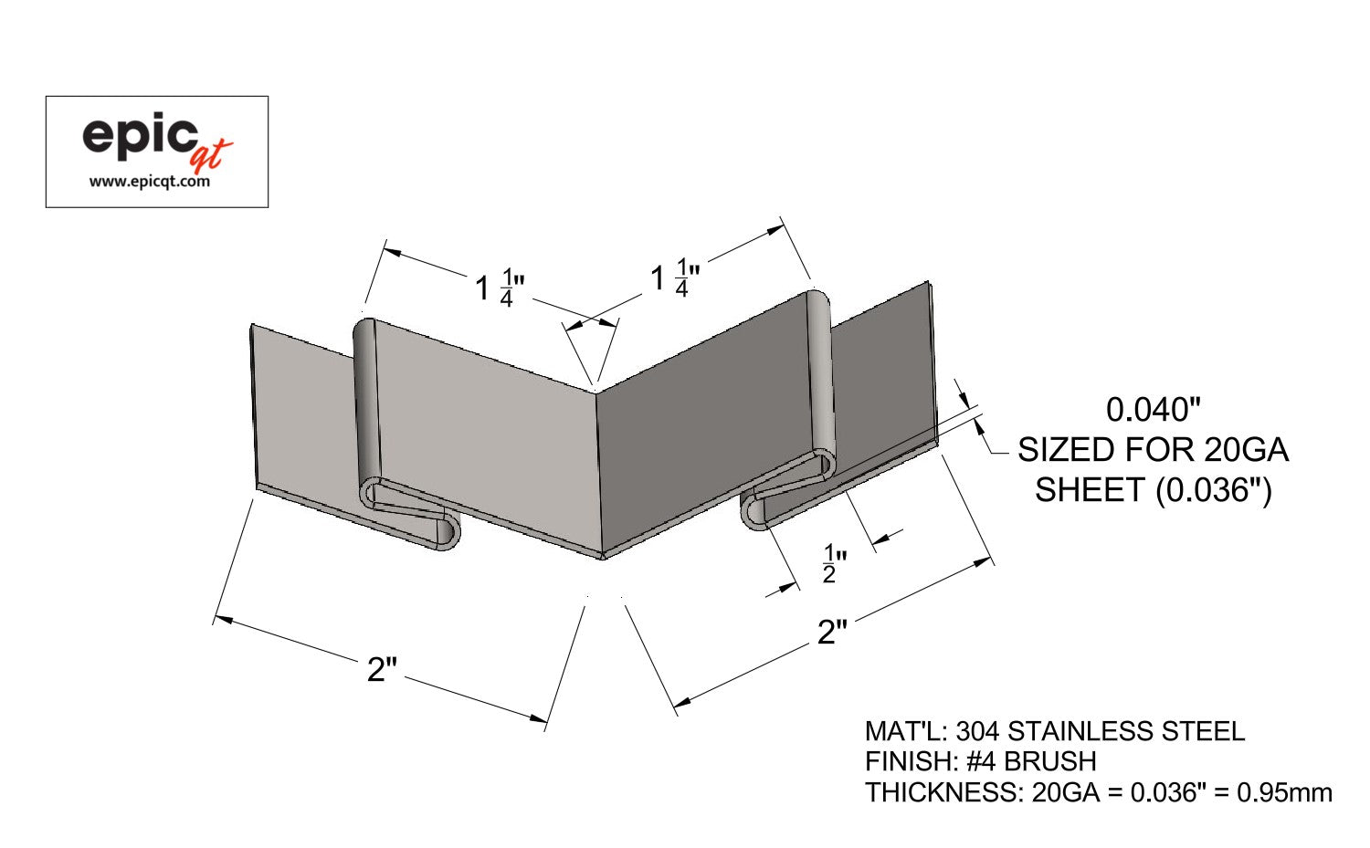 Stainless Steel 135° Inside Corner Panel Trim – 20ga | #4 Brushed Finish