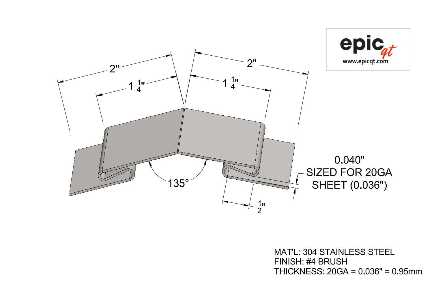Stainless Steel 135° Outside Corner Panel Trim – 20ga | #4 Brushed Finish