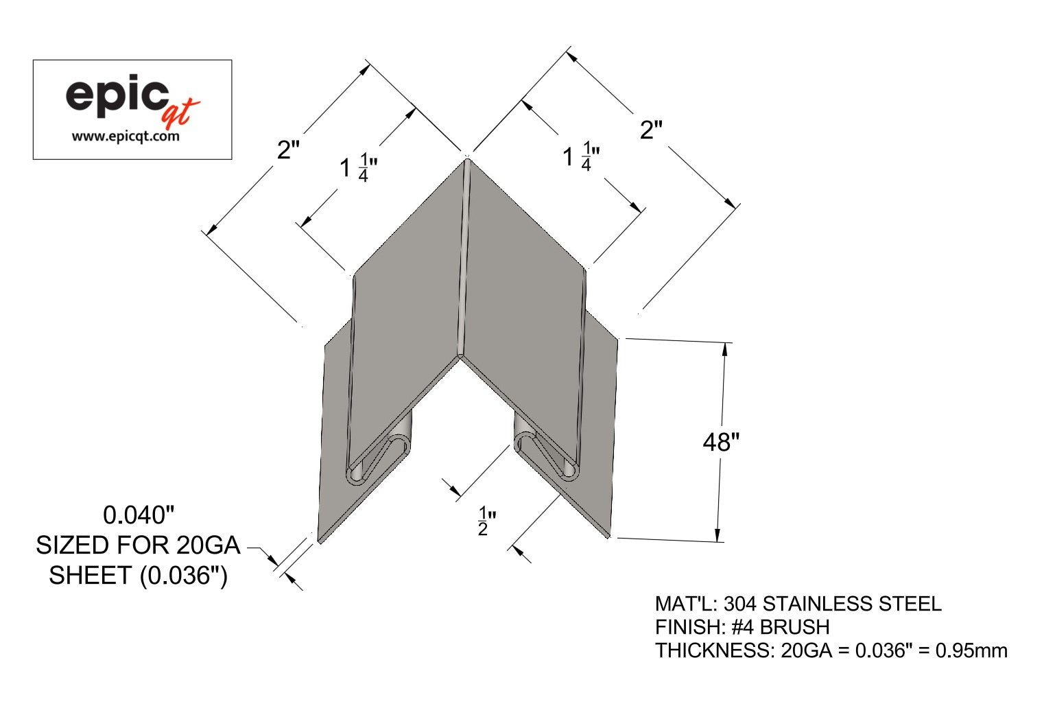 Stainless Steel 90° Outside Corner Panel Trim – 20ga | #4 Brushed Finish