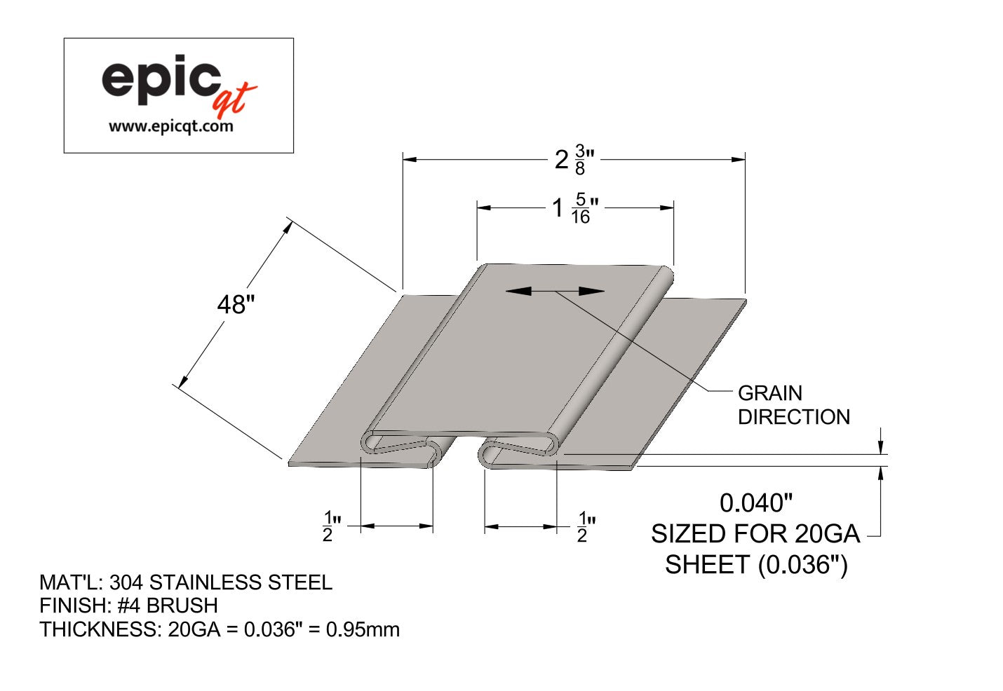 Stainless Steel Panel Divider Trim – 20ga | #4 Brushed Finish