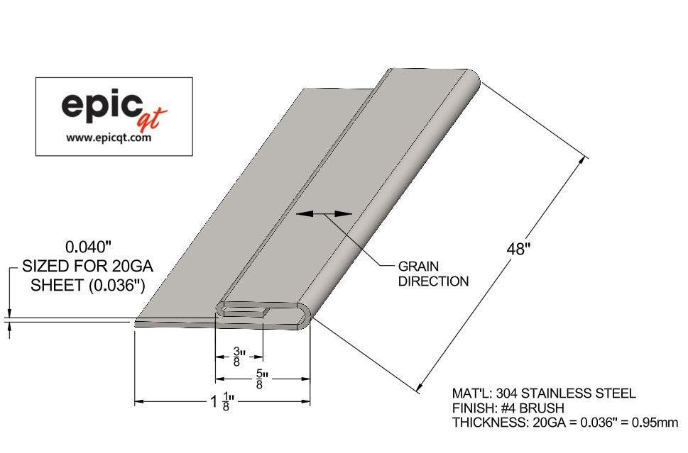 Stainless Steel Panel Edge Trim – 20ga | #4 Brushed Finish