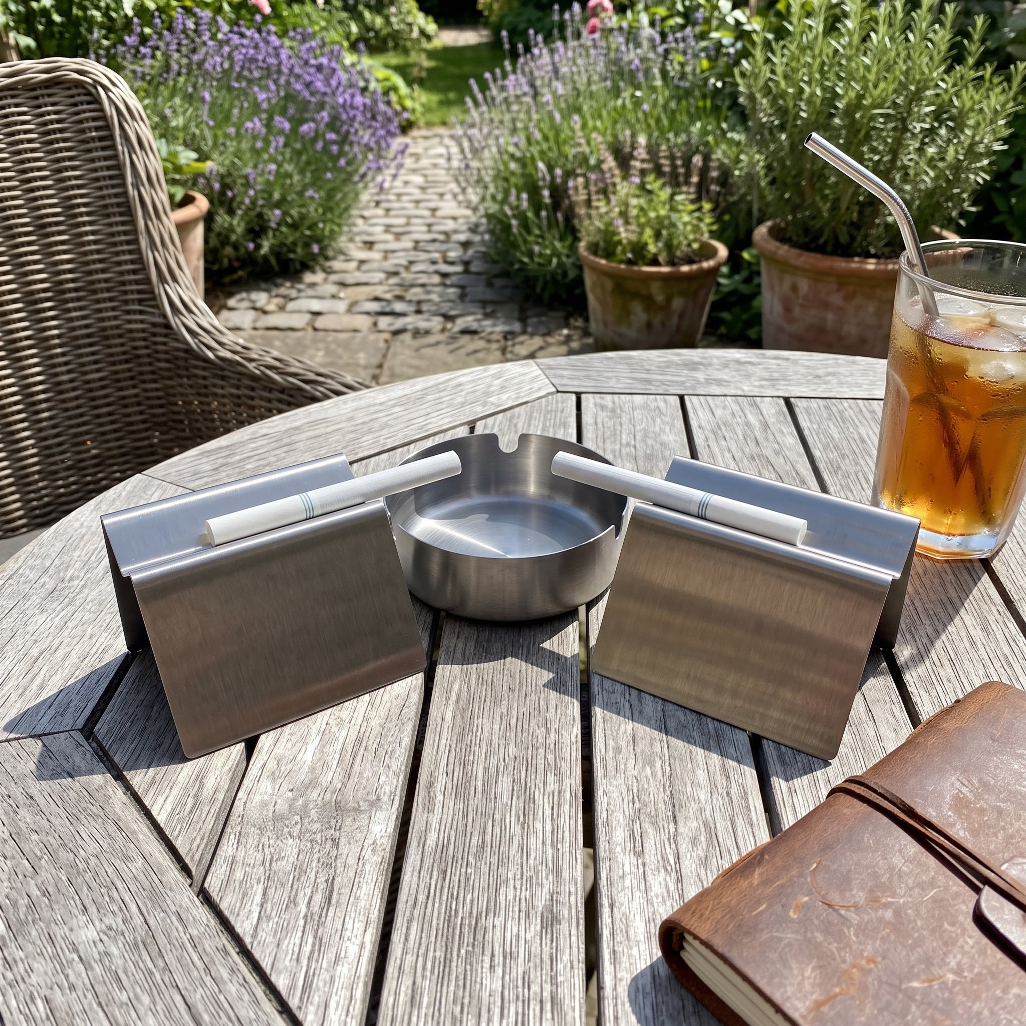 Stainless Steel Ashtray and Smoke Holder Set