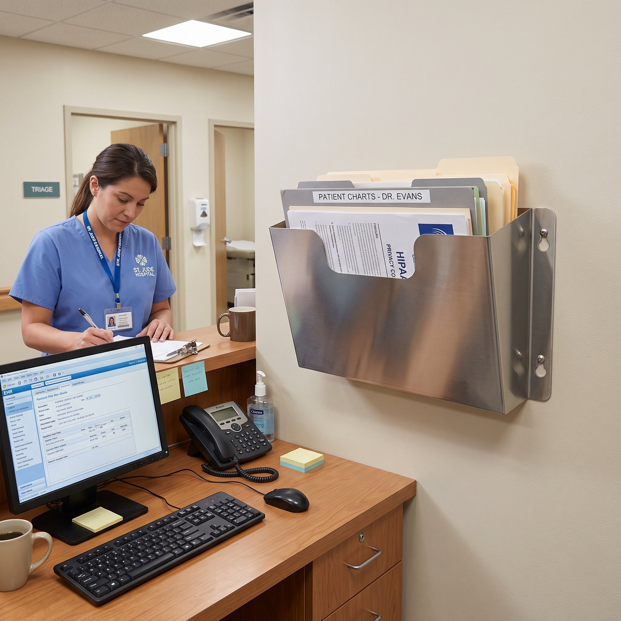 Grade 304 Stainless Steel Brushed Finish Office Single Pocket Wall Mountable File Holder