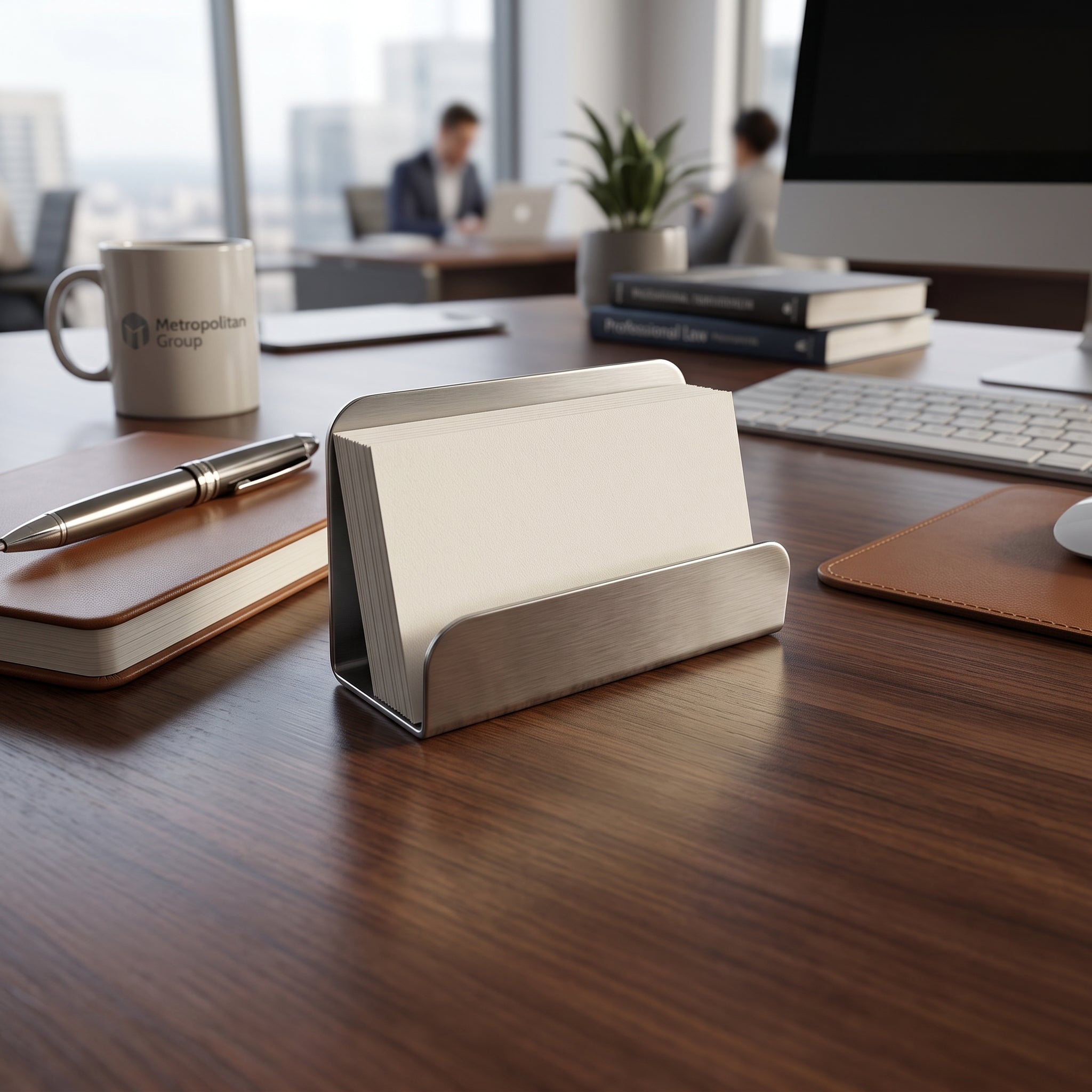 Grade 304 Stainless Steel Brushed Finish Office Business Card Holder - Stand Display