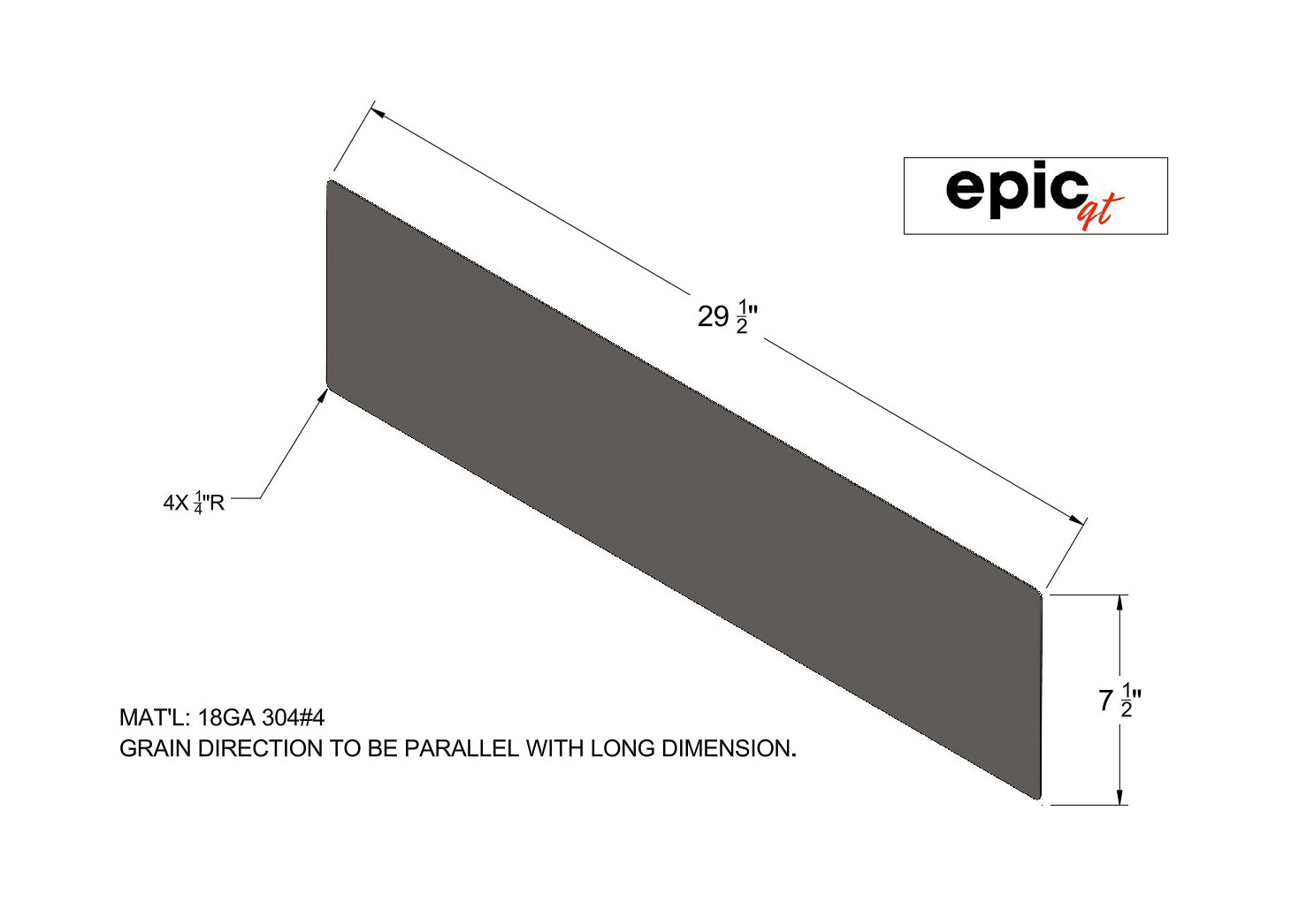 Custom 18ga Brushed Grade 304 Stainless Steel Sheet (7 1/2" x 29 1/2")
