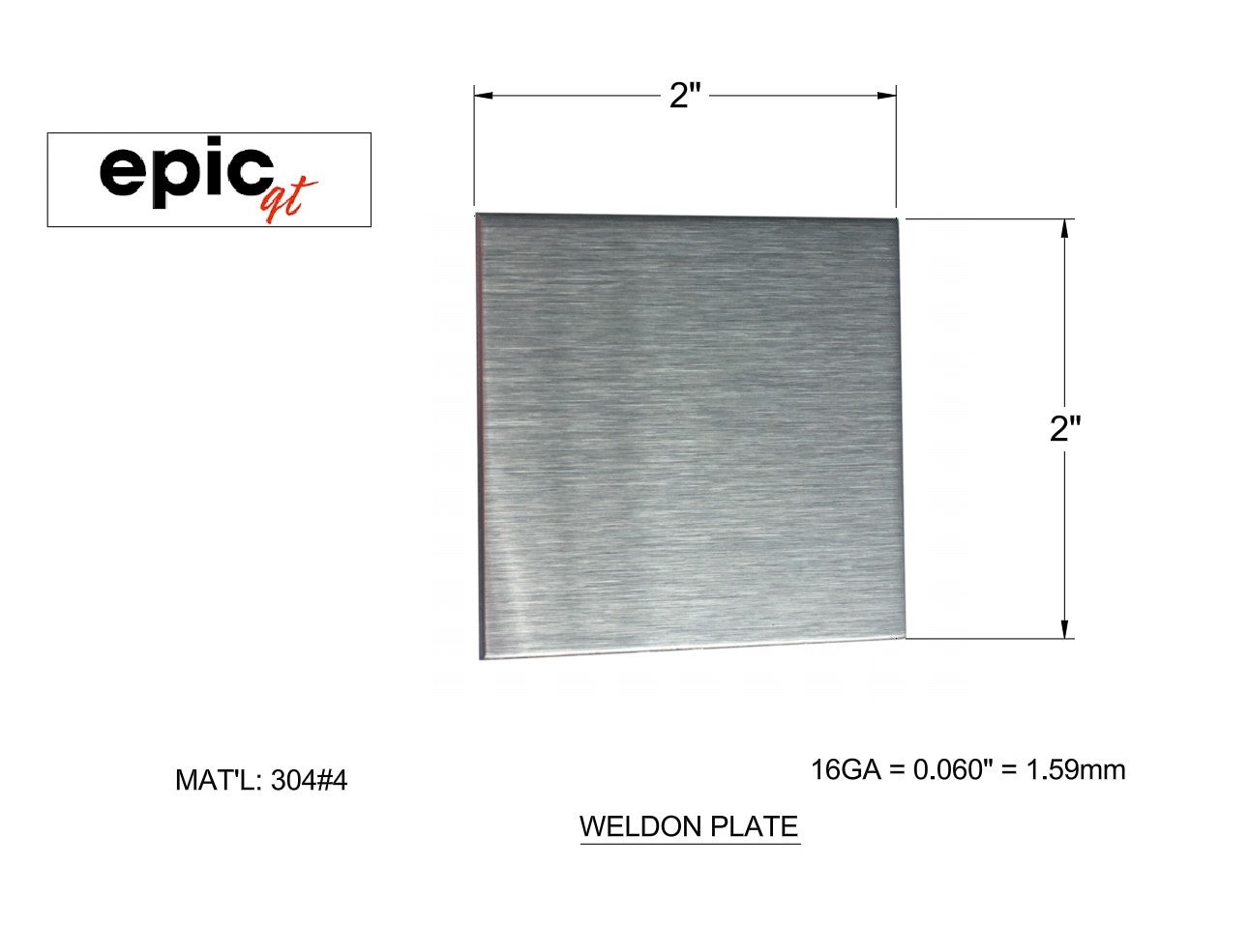 Weld On Post Caps, 16ga Grade 304 Stainless Steel Brushed Finish 2" x 2" x .06" (10pcs)