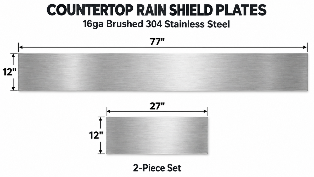 Custom Type 304 Brushed Stainless Steel Countertop Rain Shield Plates - 16ga, 2-Piece Set