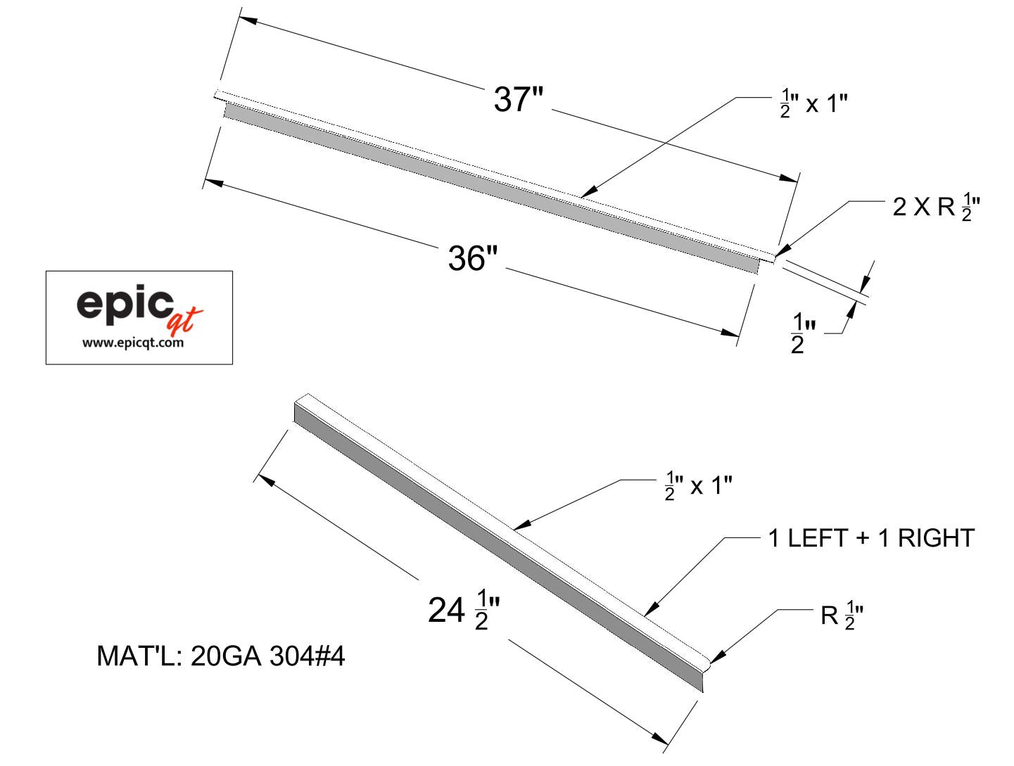 Custom 36" Stainless Steel Stove Perimeter Trim | Three Sided with Radius Corners and Open Front Ends